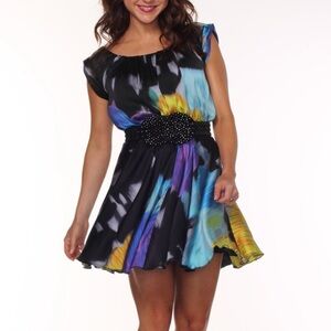 Alice + Olivia Silk Watercolor Flutter Silk Mini Dress